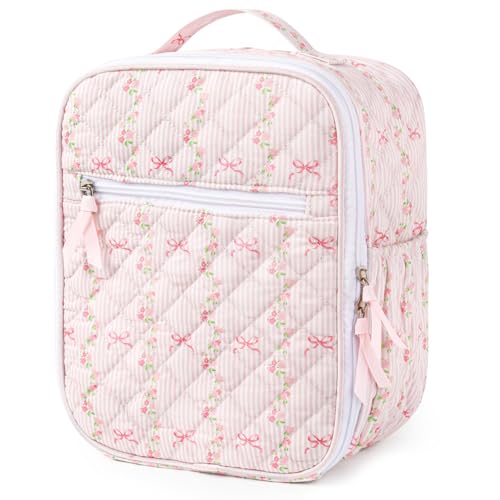 Aileam Lunch Box Lunch Bag for Women Cute Girls Insulated Womens Lunch Bag For Work Quilted Large Capacity Reusable Insulated Cooler for Work Picnic Travel Pink Bow Flower - Image 1