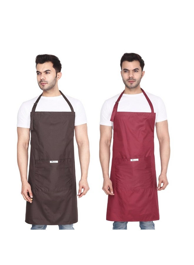 MAKSTILE مئزر MAKSTILE المقاوم للماء والغبار لغسل الصحون والطهي وتجميل الكلاب والبستنة وغسل السيارات والعمل في المختبر والمطاعم والاستخدام الصناعي | للجنسين | لون بني ومارون | عبوة من 2 - Image 1