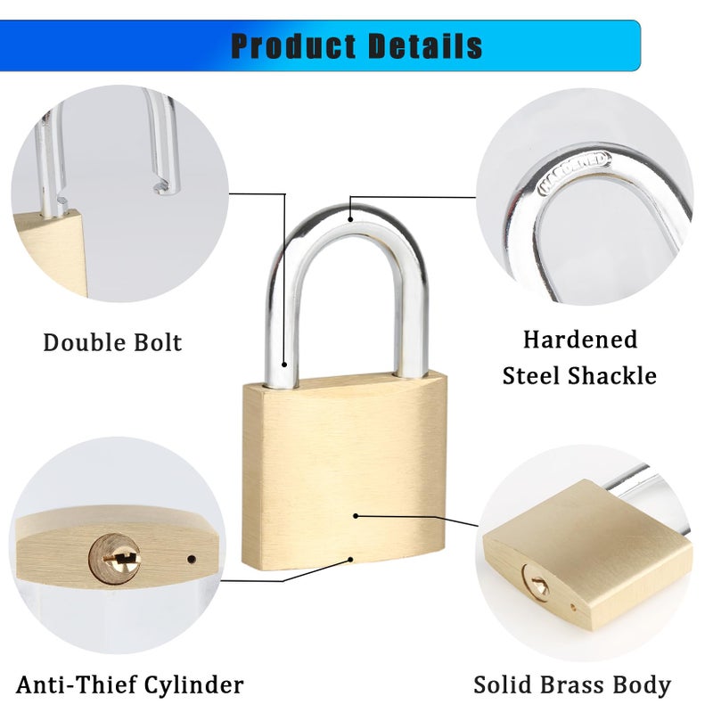 Solid Brass Padlock 38mm Yellow Weatherproof Security Padlock - Same-key Access Heavy-duty Padlock for Outdoor Sheds Gym Lockers Storage Units - Image 4