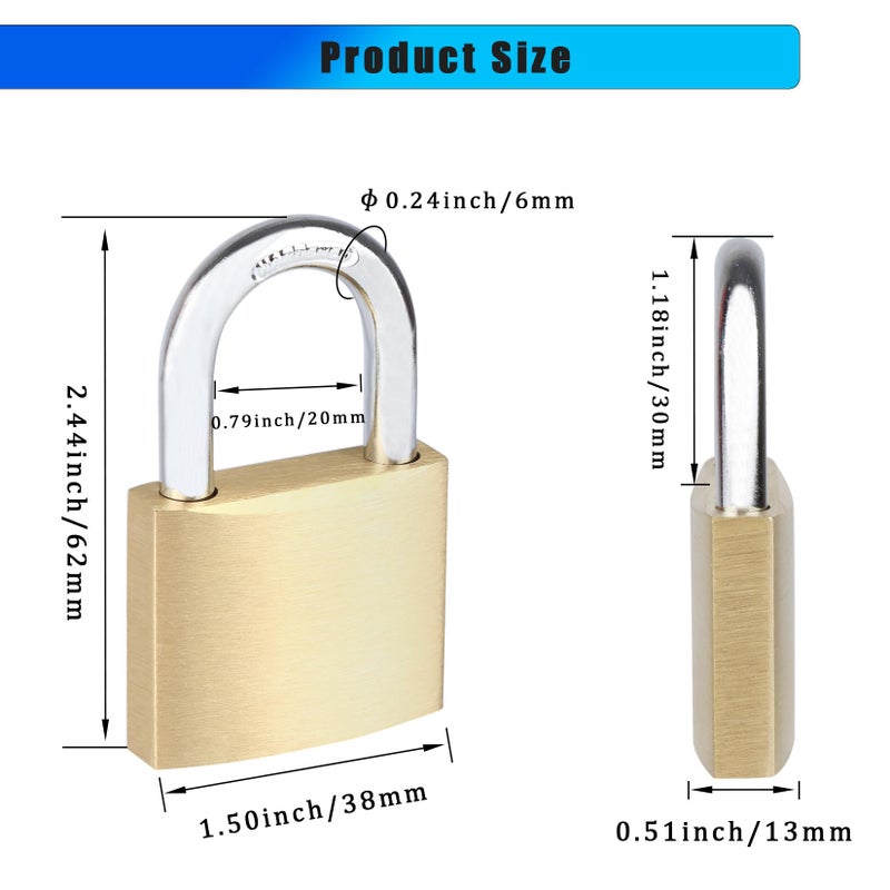 Solid Brass Padlock 38mm Yellow Weatherproof Security Padlock - Same-key Access Heavy-duty Padlock for Outdoor Sheds Gym Lockers Storage Units - Image 2
