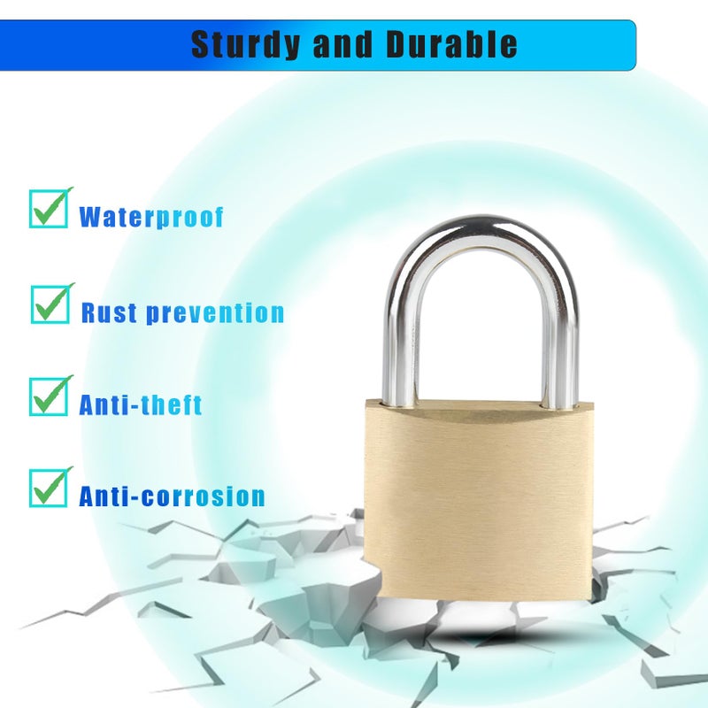 Solid Brass Padlock 38mm Yellow Weatherproof Security Padlock - Same-key Access Heavy-duty Padlock for Outdoor Sheds Gym Lockers Storage Units - Image 3