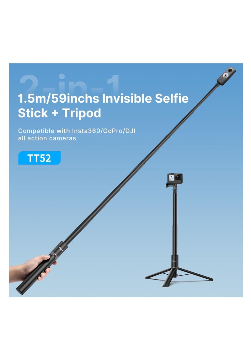Ulanzi - Selfie Stick Tripod for GoPro Hero 12, 11, 10, 9, 8, 7, 6, 5, 4 Series, 150cm Extension Pole Selfie Stick Handle Grip Adjustable Invisible Selfie Stick Tripod for Insta360 X4, X3, GO3,ONE RS, ONE X2, ONE X, GO 2, ONE R/ONE DJI and More - Image 1