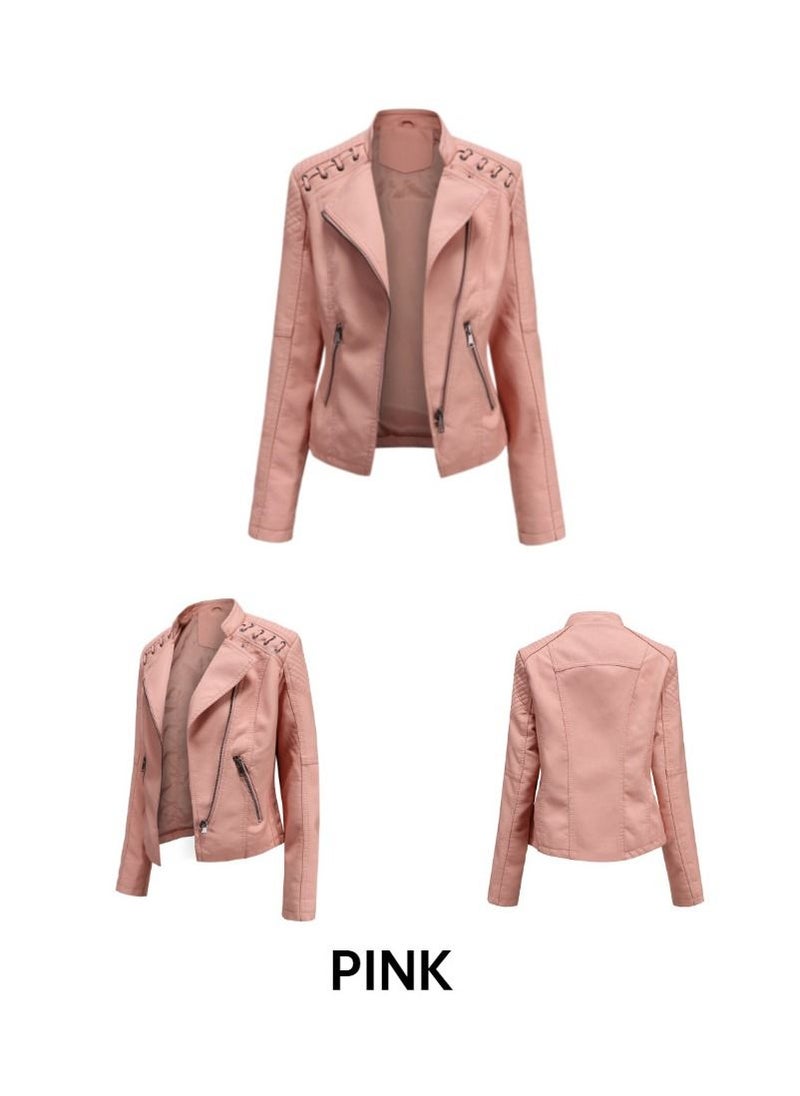 2023 New Women's Leather Short Jacket Slim Fit Thin Leather Coat Pink - pzsku/ZC27F66996D31B7BFE943Z/45/_/1691733703/e3756d42-fb84-4992-b119-9dfa36d0291a