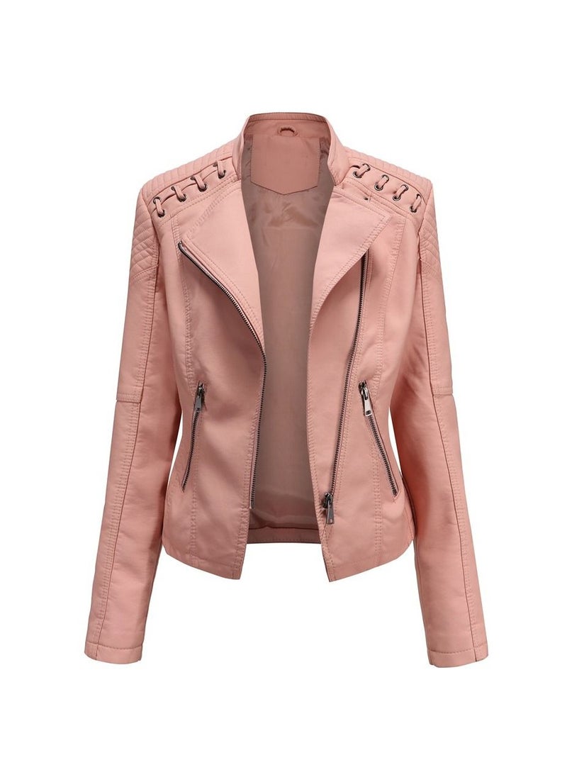 2023 New Women's Leather Short Jacket Slim Fit Thin Leather Coat Pink - pzsku/ZC27F66996D31B7BFE943Z/45/_/1691733706/9dace9af-5e8c-4af8-b2d9-f740e294e1af