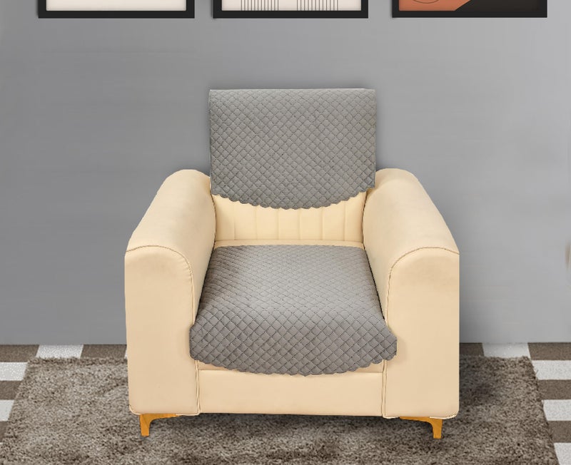 Yellow Weaves 1 Seater Self Design Quilted Sofa Chair Cover, Seat & Back Cover, Color - Dark Grey - Image 1