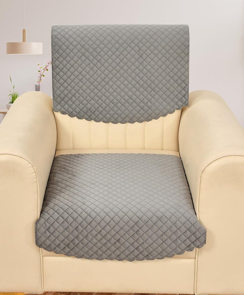 Yellow Weaves 1 Seater Self Design Quilted Sofa Chair Cover, Seat & Back Cover, Color - Dark Grey - Image 2