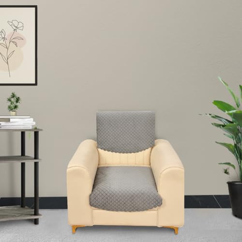 Yellow Weaves 1 Seater Self Design Quilted Sofa Chair Cover, Seat & Back Cover, Color - Dark Grey - Image 5