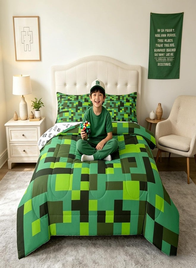 Man Fei Manfei Pixel Grid Miners Bedding Set Twin Size, Geometric Grid Patchwork Pixelated Comforter Set，Cartoon Gamepad Video Games Quilt Comforter Boys Teens,Cyan Green Room Decor All Season,1 Pillowcase - Image 2