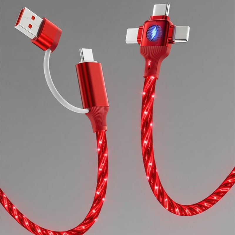 IHAO كابل شاحن IHAO متعدد المنافذ 6 تركيبات في كابل واحد USBA/USBC إلى USB C/MicroUSB سريع الشحن مع إضاءة LED متدفقة متوافق مع معظم الأجهزة الكهربائية - 39 بوصة أحمر نجمي - Image 5