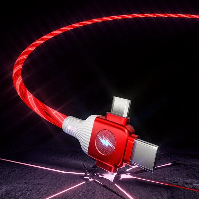IHAO كابل شاحن IHAO متعدد المنافذ 6 تركيبات في كابل واحد USBA/USBC إلى USB C/MicroUSB سريع الشحن مع إضاءة LED متدفقة متوافق مع معظم الأجهزة الكهربائية - 39 بوصة أحمر نجمي - Image 2