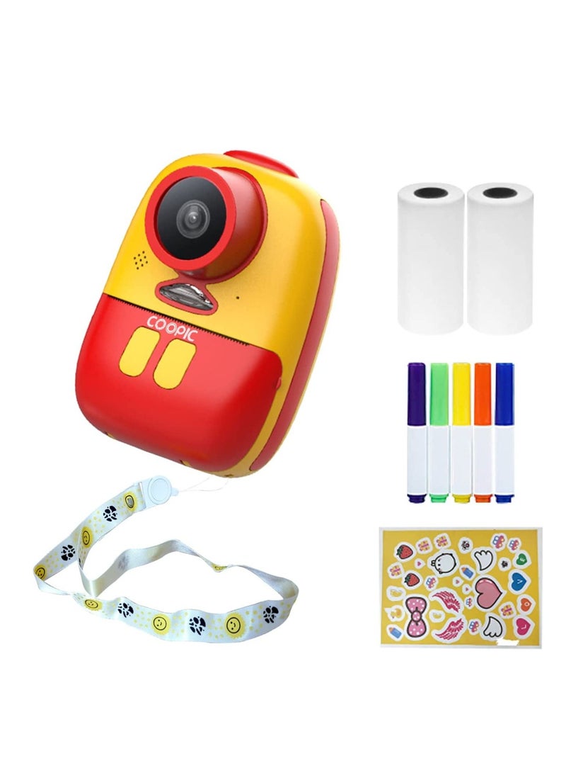 Coopic Children Instant Selfie Print Photo Videos Digital Camera Yellow 1080P Full-HD with Color Pens Thermal Print Papers Stickers Lanyard and 32GB Micro SD Slot Not Included - Image 1