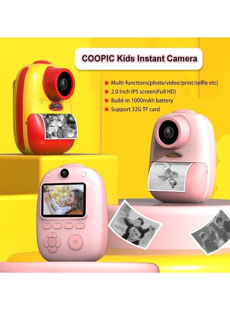 Coopic Children Instant Selfie Print Photo Videos Digital Camera Yellow 1080P Full-HD with Color Pens Thermal Print Papers Stickers Lanyard and 32GB Micro SD Slot Not Included - Image 4