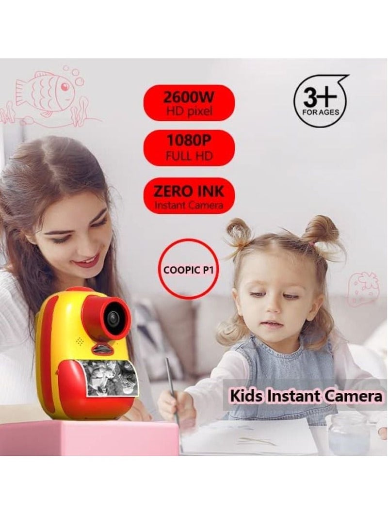Coopic Children Instant Selfie Print Photo Videos Digital Camera Yellow 1080P Full-HD with Color Pens Thermal Print Papers Stickers Lanyard and 32GB Micro SD Slot Not Included - Image 5