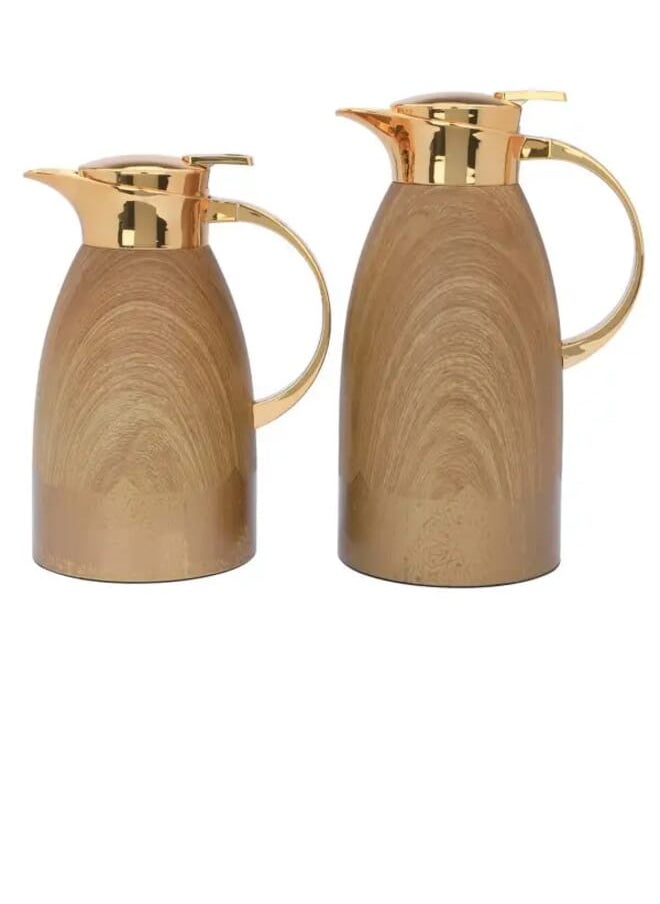 Alsaif Gallery Al-Andalus Thermos Set, Light Wooden, With Islamic Inscription, With Golden Handle, Press 2 Pieces  - Image 3