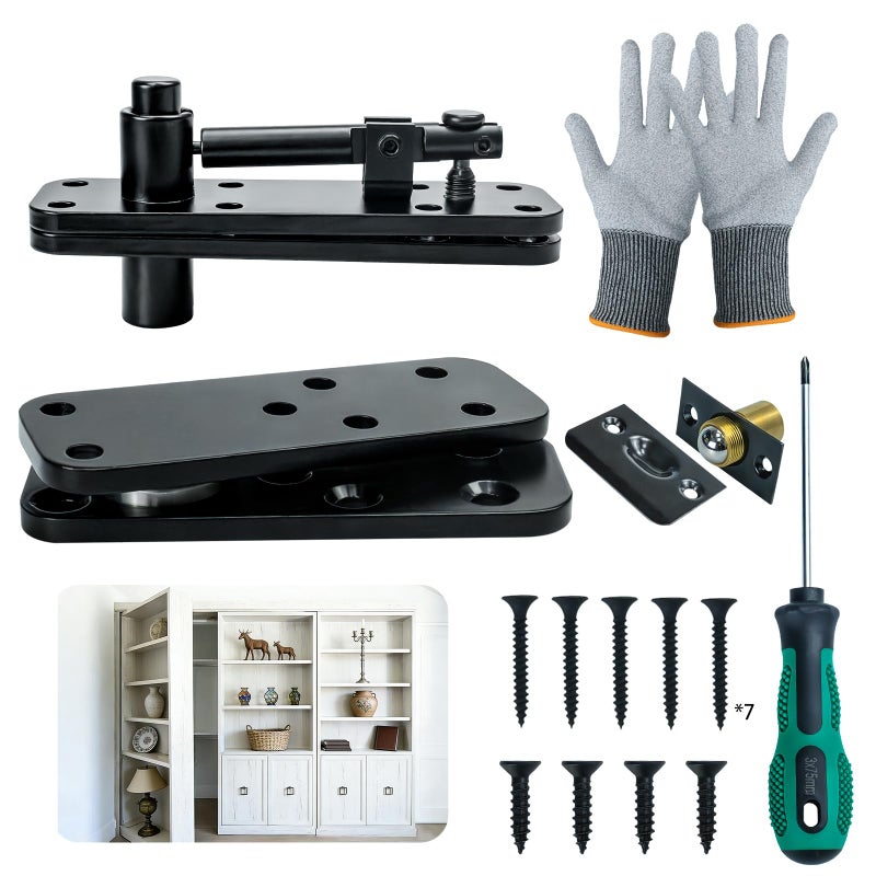 CenfeiTooL Hidden Murphy Pivot Door Hinge: Secret Bookcase Door Heavy Duty Invisible Hardware, Silent 360 Rotation Concealed Hardware, 570 LBS Load Capacity, Thickened Alloy Steel Pivot Hinge Kit for Bookshelf - Image 1