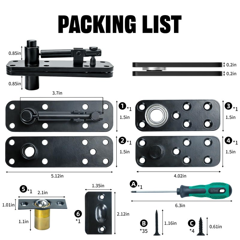 CenfeiTooL Hidden Murphy Pivot Door Hinge: Secret Bookcase Door Heavy Duty Invisible Hardware, Silent 360 Rotation Concealed Hardware, 570 LBS Load Capacity, Thickened Alloy Steel Pivot Hinge Kit for Bookshelf - Image 2