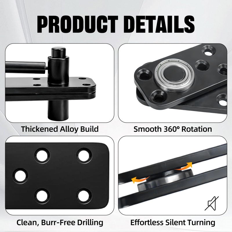 CenfeiTooL Hidden Murphy Pivot Door Hinge: Secret Bookcase Door Heavy Duty Invisible Hardware, Silent 360 Rotation Concealed Hardware, 570 LBS Load Capacity, Thickened Alloy Steel Pivot Hinge Kit for Bookshelf - Image 3