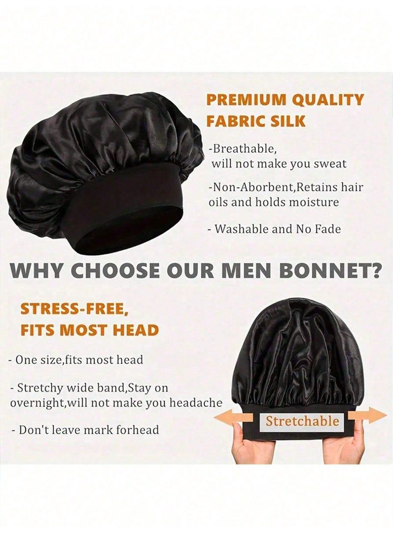 Miamay 2Pcs Silk Bonnet for Sleeping, Satin Hair Bonnets, Soft Elastic Band Silk Sleep Cap, Hair Wrap for Women(Black+Pink)  - Image 2