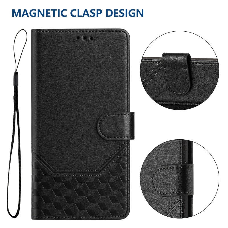 BURAQ Case Cover For Huawei P60 / P60 Pro Honeycomb Embossing RFID Leather Phone Case(Black) - Image 5