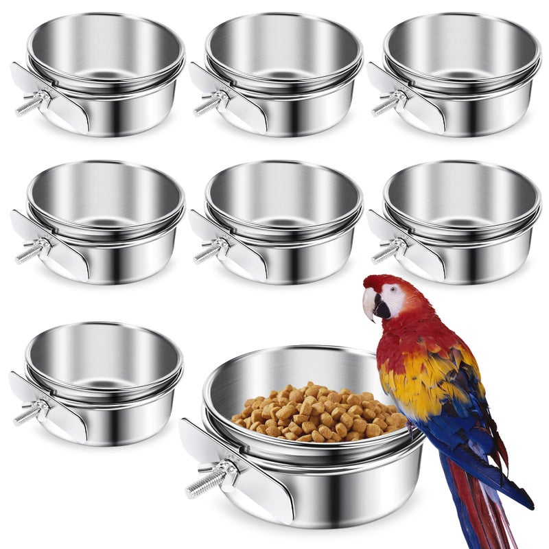 ToLanbbt 8 Pcs Stainless Steel Bird Food Bowls Bird Water Bowls with Clamp Holders, Bird Feeding Dish Cups Parrot Cage Coop Feeders for Cockatiel Conure Budgie Parakeet Macaw Lovebird Small Animal - Image 1