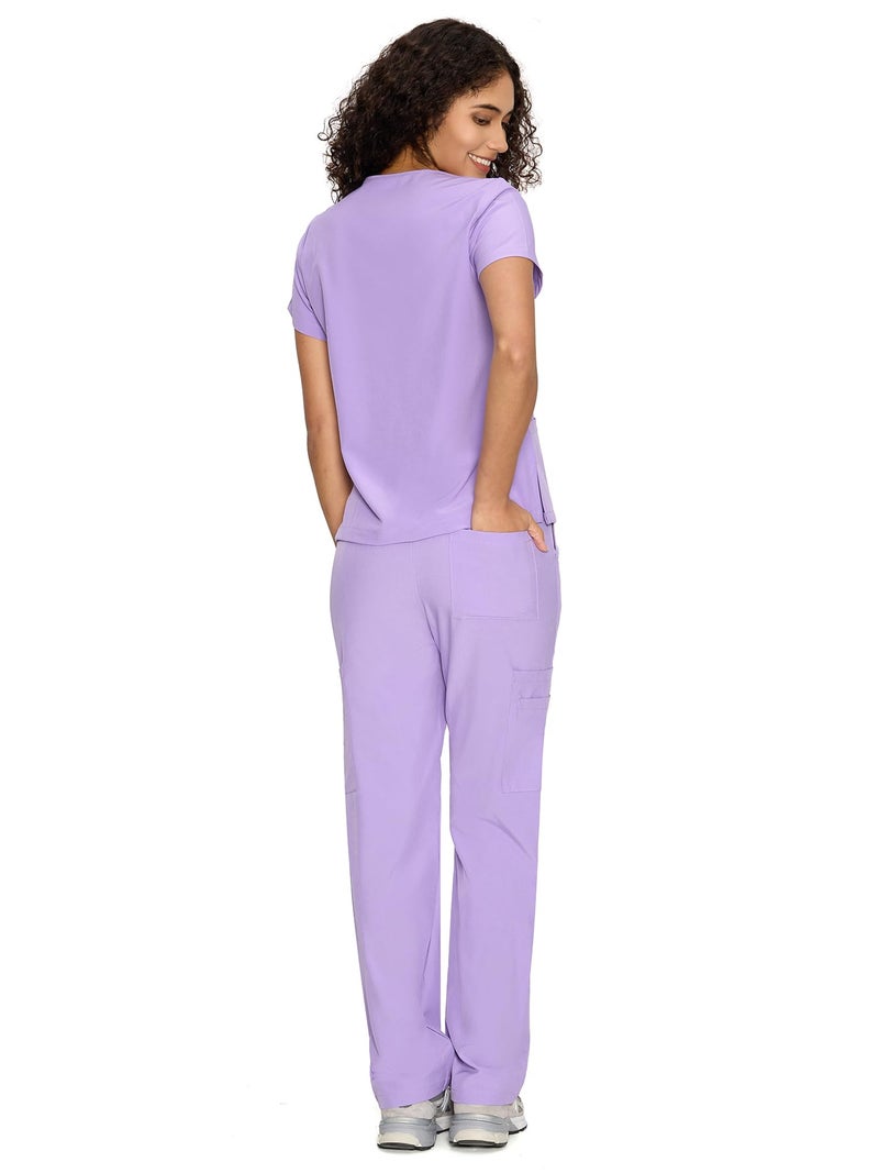 COZYFIT Scrubs for Women Set Medical Uniform - V-Neck Top & Straight Leg Pants with 9 Pockets, Unisex Workwear COZY SCRUBS, Light Purple, XS - Image 2