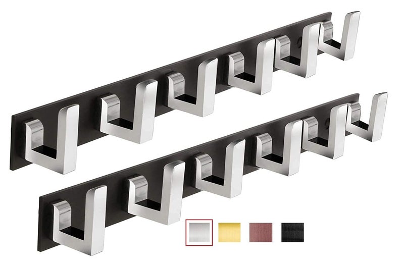 GHAR DWAR Ghardwar Stainless Steel Premium Classic 6 Pin Cloth Hook (Pack of 2) Bathroom Cloth Hanger Robe Wall Door Hooks Rail for Hanging Keys, Clothes, Towel Steel Hook - Image 2