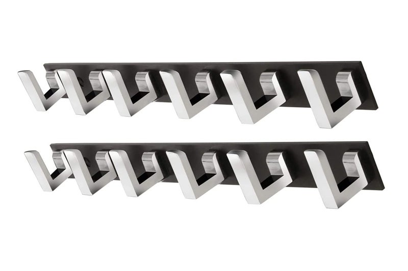 GHAR DWAR Ghardwar Stainless Steel Premium Classic 6 Pin Cloth Hook (Pack of 2) Bathroom Cloth Hanger Robe Wall Door Hooks Rail for Hanging Keys, Clothes, Towel Steel Hook - Image 1