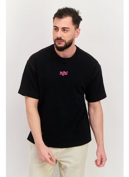 Men Crew Neck Graphic Print Short Sleeves T-Shirt, Black