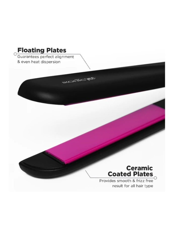 أي كونيك مكواة شعر أيكونك مي جو ستريت باللونين الأسود والوردي، صفائح سيراميك عائمة، وظيفة القفل، تسخين سريع، سهلة الاستخدام، مناسبة لجميع أنواع الشعر - Image 3