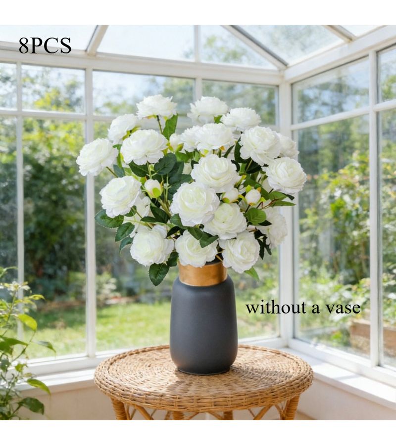8pcs White High Imitation Artificial Peony Flowers Wedding Decoration Home Living Room Table Centerpiece Nordic Style Photography Props Durable Non Shedding - Image 2