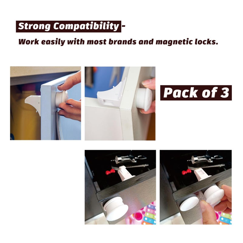 Fariita 3 Pack Replacement Keys for Baby Proofing Magnetic Cabinet Locks for Babies - Child Proof Extra Magnet Universal Keys for Baby Safety Cupboard Cabinets and Drawers Latches - Easy Installation - Image 2