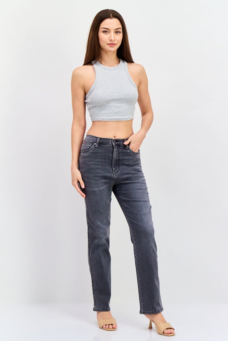 Wrangler Women Regular Fit Straight Leg Washed  Stretchable Jeans, Grey - Image 4