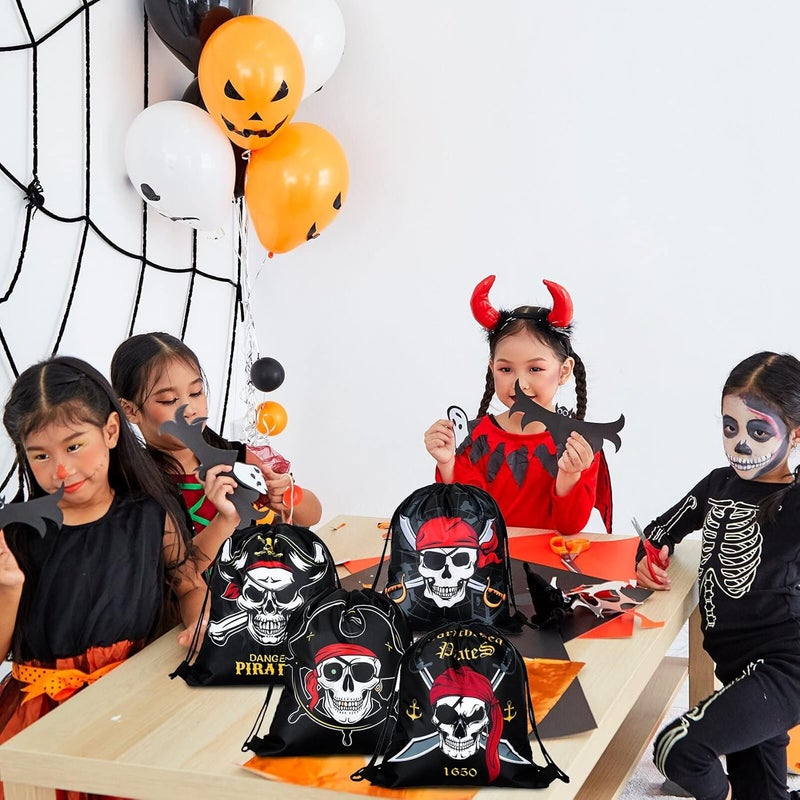 Kacctyen 24 Pcs Pirate Party Favor Goody Candy Treat Bags Halloween Pirate Captain Skull Gift Drawstring Bags for Boys Girls Adventure Themed Birthday Party Supplies Decoration16 Pieces - Image 2