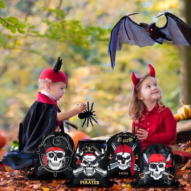 Kacctyen 24 Pcs Pirate Party Favor Goody Candy Treat Bags Halloween Pirate Captain Skull Gift Drawstring Bags for Boys Girls Adventure Themed Birthday Party Supplies Decoration16 Pieces - Image 4