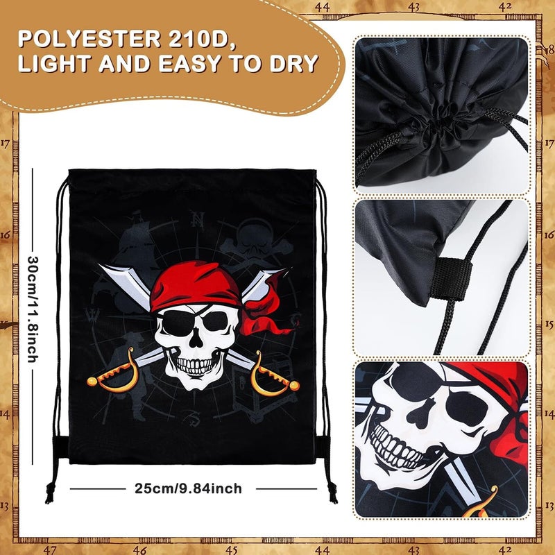 Kacctyen 24 Pcs Pirate Party Favor Goody Candy Treat Bags Halloween Pirate Captain Skull Gift Drawstring Bags for Boys Girls Adventure Themed Birthday Party Supplies Decoration16 Pieces - Image 3