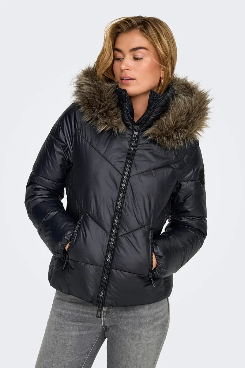 ONLY Onlfever Regular Fit Furry Hooded Puffer Jacket Women's Jacket 15322003