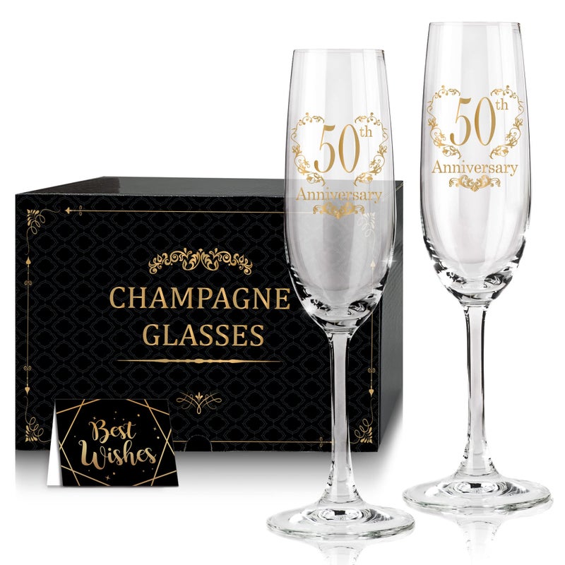 Tom Boy 50th Anniversary Champagne Flutes Couple Gifts for Anniversary Wedding Anniversarys Champagne Flutes Glasses Set of 2 Married Couples gifts Anniversarys 50th Gifts for Parents