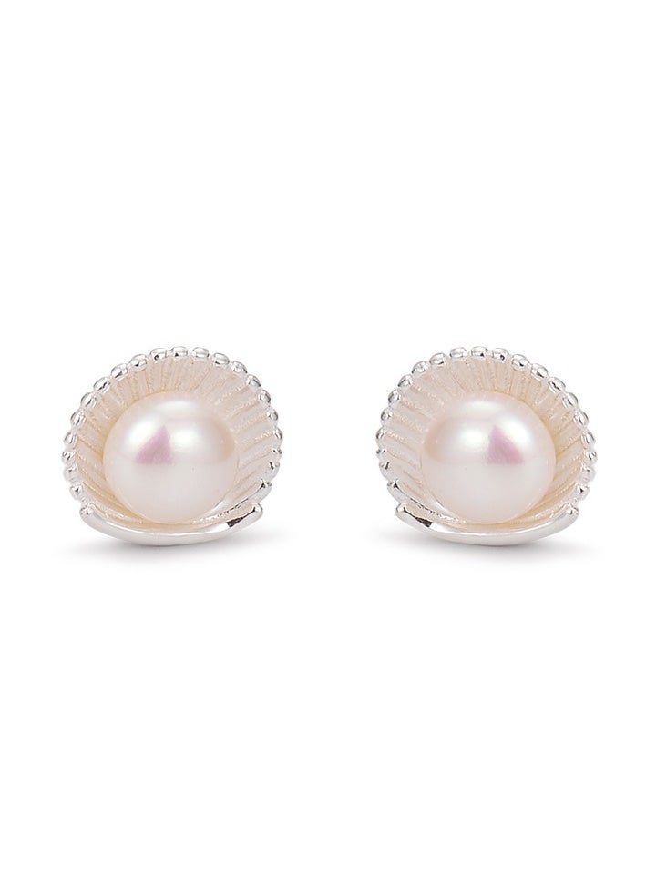 xozgdovg Women's sea scallop pearl with silver earrings  - Image 1
