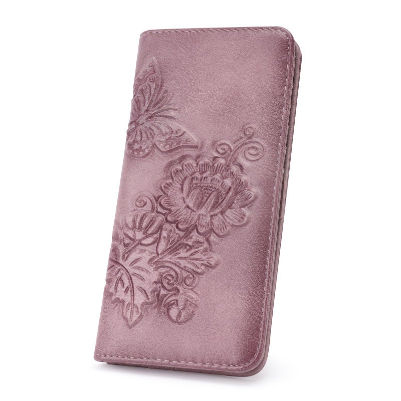 VIMUTI Wallet Women Ultra Slim Thin Rfid 3D Embossed Vegan Leather Womens Wallet Clutch Long Ladies Wallet (03-Purple) - Image 1