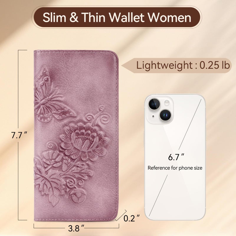 VIMUTI Wallet Women Ultra Slim Thin Rfid 3D Embossed Vegan Leather Womens Wallet Clutch Long Ladies Wallet (03-Purple) - Image 4