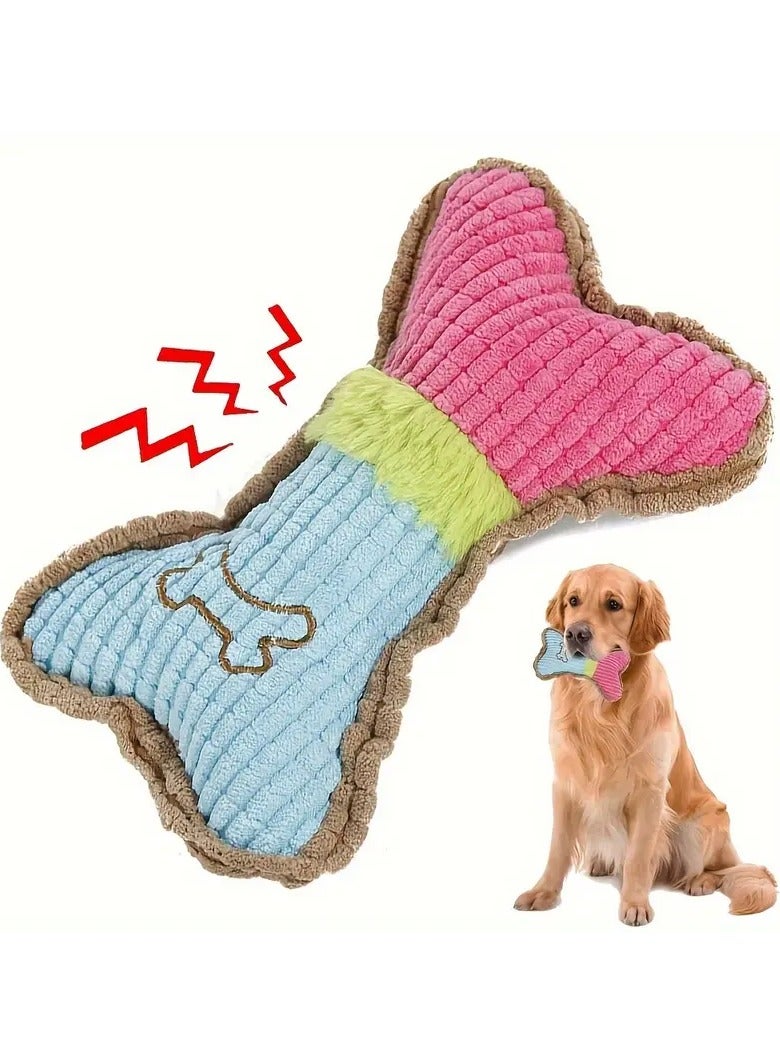 Goolsky Interactive Squeaky Bone-Shaped Plush Dog Toy - Durable Chew and Teething Plaything for Medium Breeds - Image 1