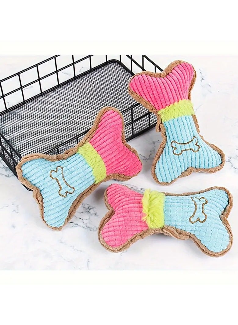 Goolsky Interactive Squeaky Bone-Shaped Plush Dog Toy - Durable Chew and Teething Plaything for Medium Breeds - Image 3