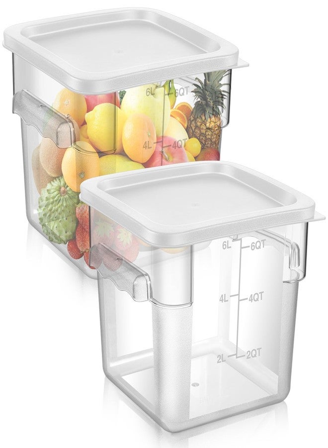 FoldTier 2 Pieces Square Food Storage Containers Polycarbonate Clear food Container with Lid Commercial Storage with Graduations for Commercial Kitchen Dough Marinating Meat(White,6 Qt) - Image 1