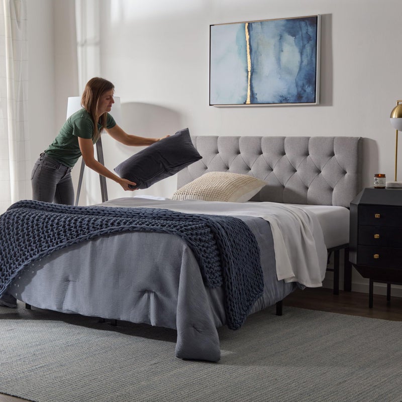 Lucid Mid-Rise Upholstered Headboard - Diamond Tufted - Padded Polyester - Adjustable Height from 34â€ to 46â€ - Easy Assembly - Bed Frame or Wall Mount - Sturdy - Stone - King / Cal King Size - Image 3