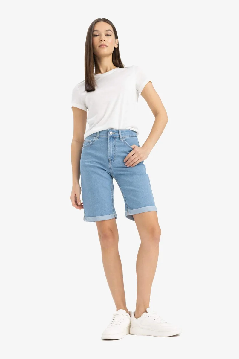 DeFacto Normal Waist Folded Leg Denim Bermuda Shorts