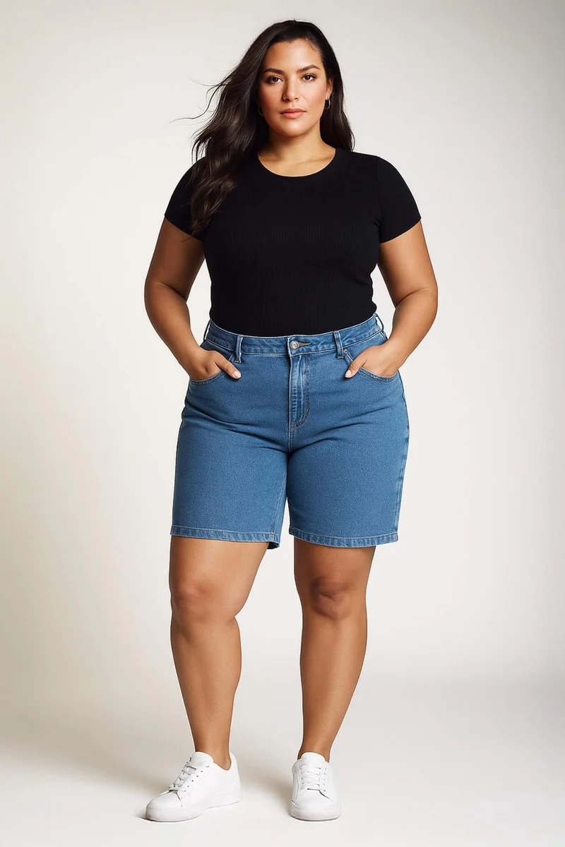 DeFacto Normal Waist Folded Leg Denim Bermuda Shorts