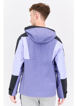 Adidas Men Sportswear Fit Long Sleeve Outdoor Hooded Jacket, Lilac/Black  - Image 3