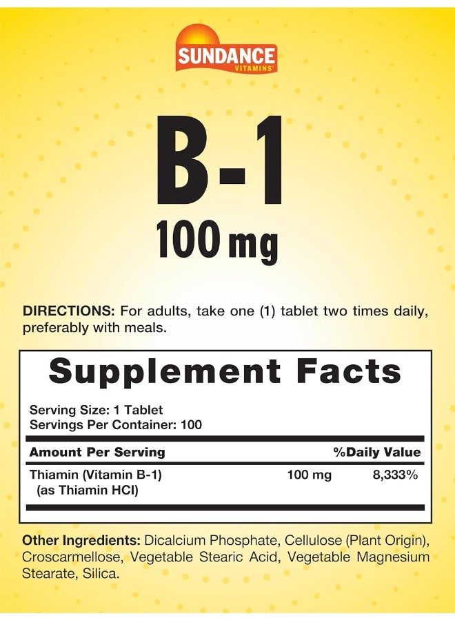 Sundance Vitamin B-1 | 100Mg | 100 Tablets | Essential Vitamin Supplement | Vegetarian, Non-Gmo, And Gluten Free Formula - Image 2