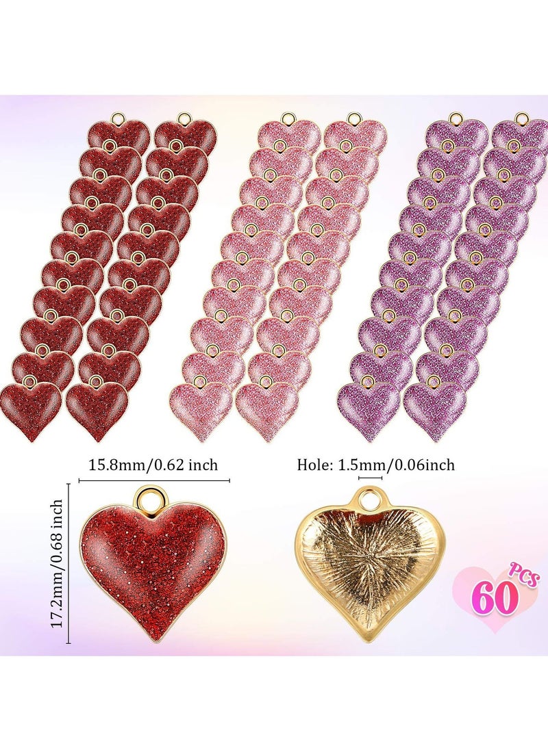 KASTWAVE Heart Charms Alloy Enamel Charms for Jewelry Making, Glitter Mini Heart Pendants for DIY Mother's Day Valentine's Day Earring Bracelet Necklace Charms (60 Pcs)  - Image 2