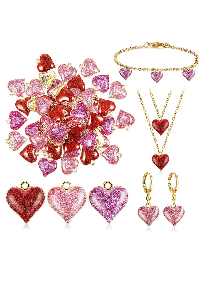 KASTWAVE Heart Charms Alloy Enamel Charms for Jewelry Making, Glitter Mini Heart Pendants for DIY Mother's Day Valentine's Day Earring Bracelet Necklace Charms (60 Pcs)  - Image 1